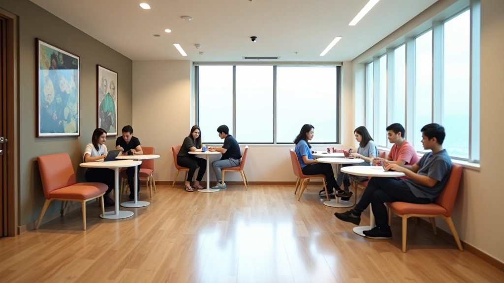 Student accommodation common room with study areas