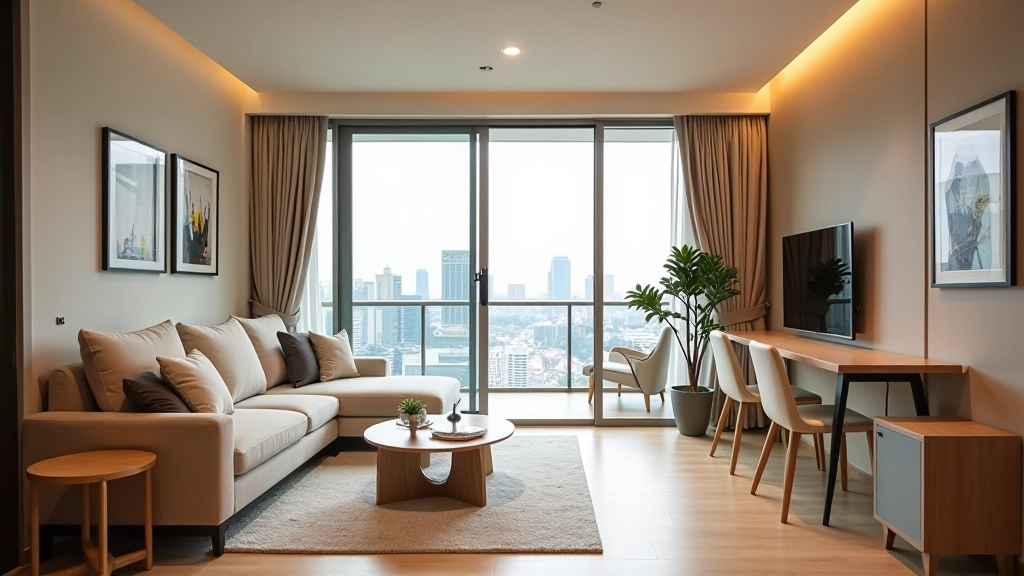 Spacious two-bedroom apartment living area with modern furnishings